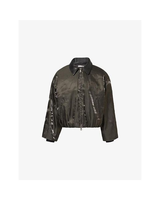 Cole Buxton Black Platinum Leather-Collar Woven Jacket for men