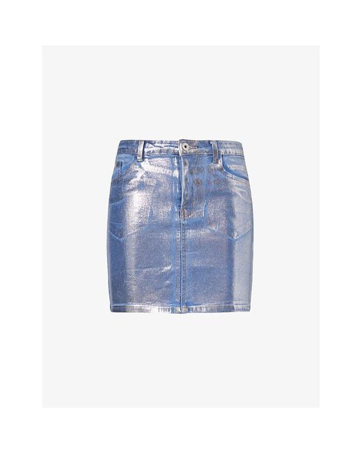 Amy Lynn Blue Soho Metallic-finish Stretch-denim Mini Skirt