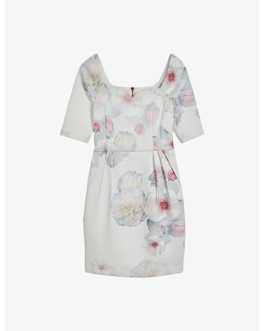 Ted Baker Lawana Floral-print Stretch-woven Mini Dress in White | Lyst