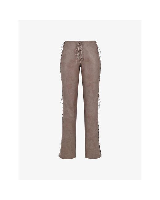 House Of Cb Gray Drew Lace-up Faux-leather Trousers