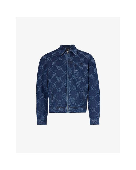 Daily Paper Blue Jacob Brand-patterned Denim Jacket X for men