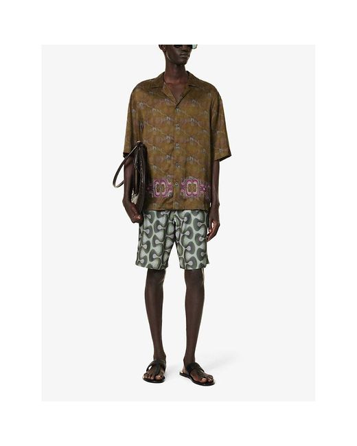 Dries Van Noten Brown Abstract-pattern Contrast-embroidered Satin Shirt X for men