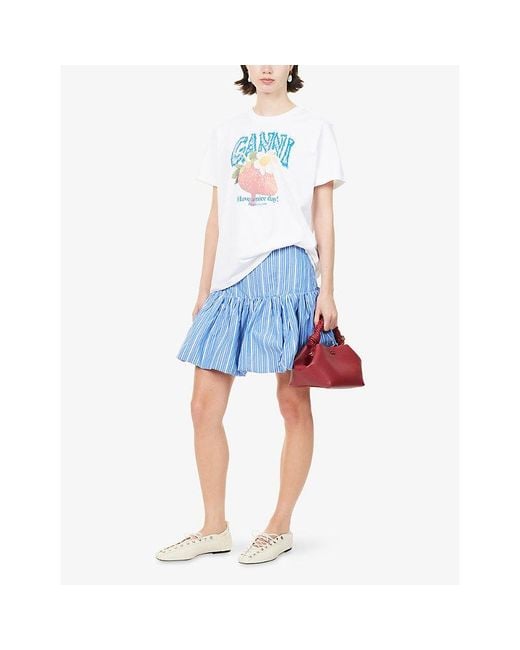 Ganni Blue Striped Cotton Mini Skirt