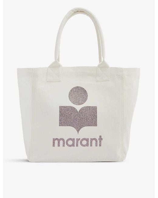 Isabel Marant Yenky Glitterlogo Cotton Tote Bag in White Lyst Canada