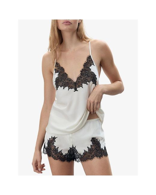 Bluebella White Anastasia Lace-Panel Satin Pyjama Set