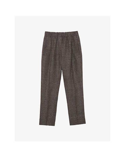 Reiss Gray Lourdes Elasticated-Waist Cropped Linen Trousers