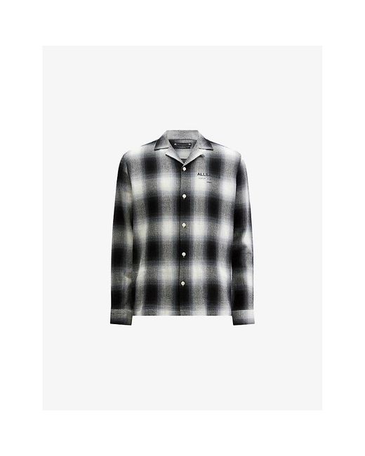 AllSaints Black Whisper Check-Print Relaxed-Fit Organic-Cotton Shirt for men