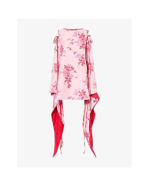Reem Alkanhal Pink Khobaiti Floral-Pattern Crepe Mini Dress