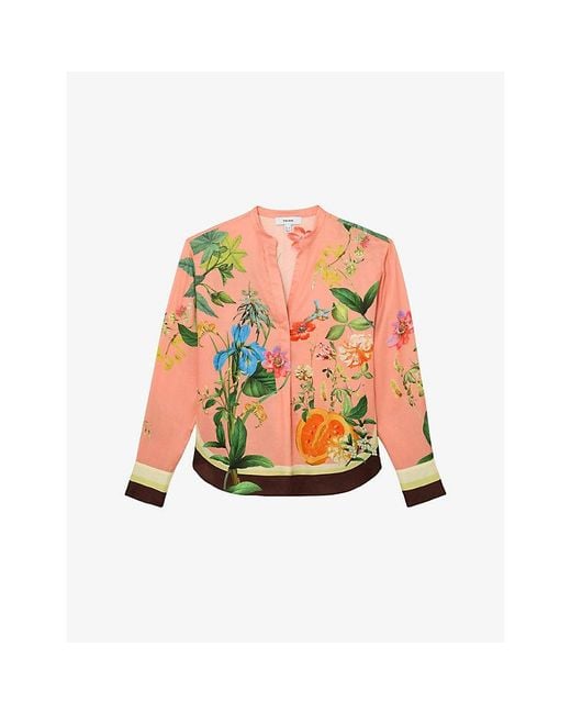 Reiss Pink Milos Tropical-Print Woven Shirt