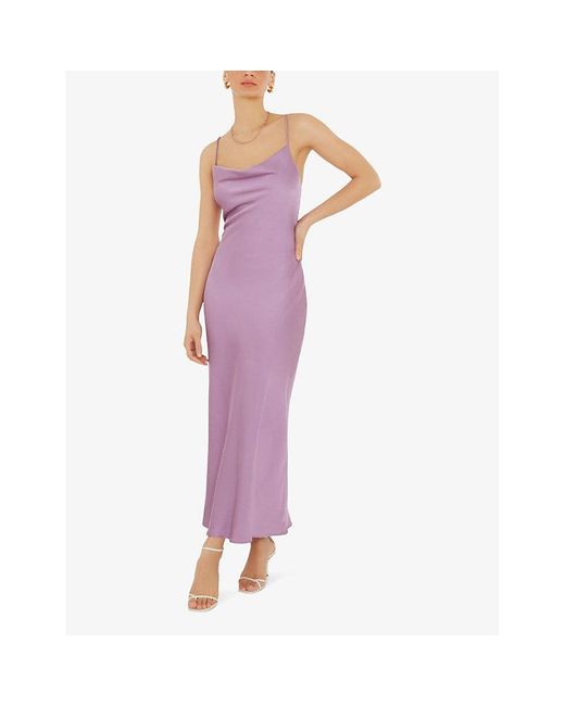 OMNES Purple Riviera Cowl-Neck Woven Midi Dress