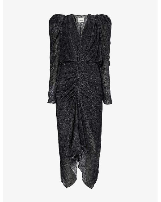 Isabel Marant Black Maray Ruched Silk-blend Midi Dress