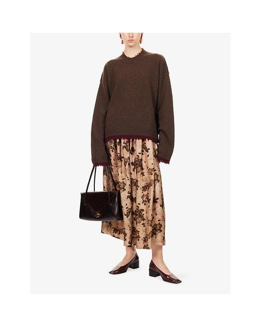 Uma Wang Brown Long-Sleeve Raw-Edge Cashmere Jumper
