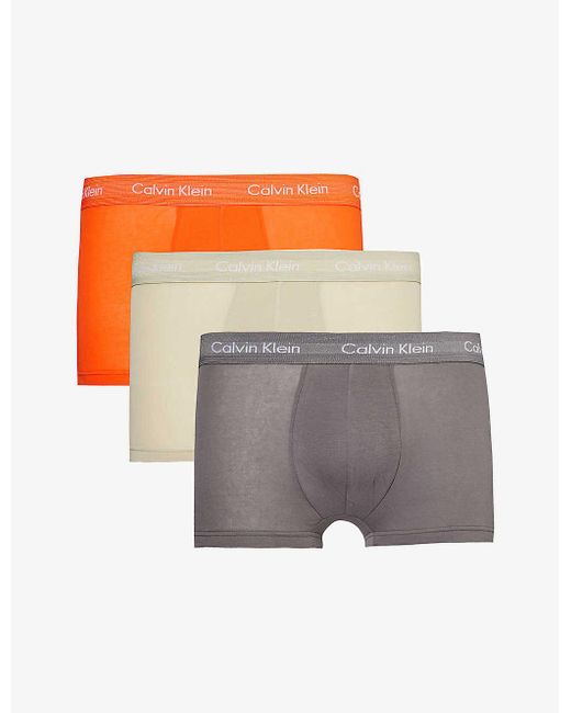 Calvin Klein Gray Branded-waistband Mid-rise Pack Of Three Stretch-cotton Trunks for men