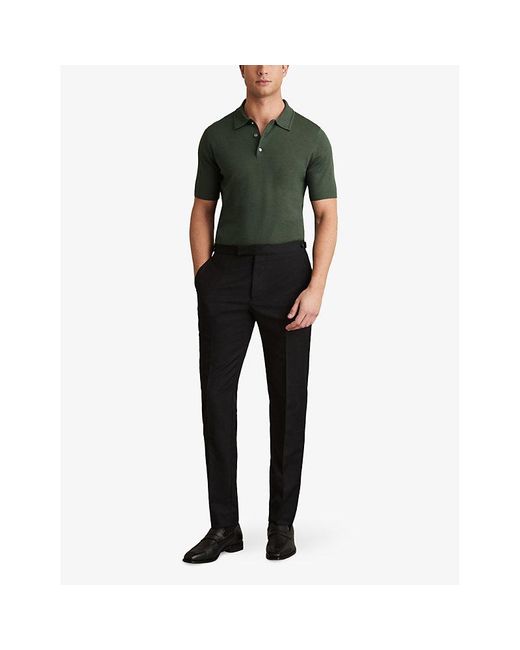 Reiss Green Manor Half-Button Short-Sleeve Merino-Wool Polo Shirt for men