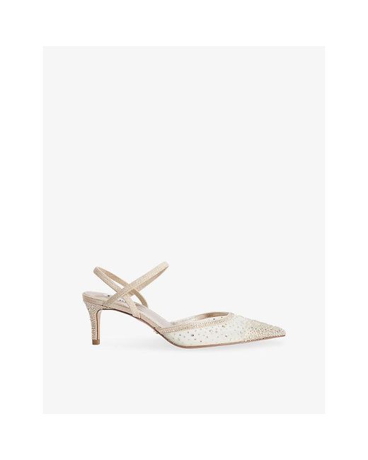 Dune White Charismatic Rhinestone-Embellished Mesh Courts