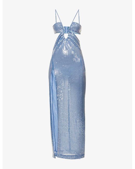 Nensi Dojaka Blue V-neck Sequin-embellished Stretch-woven Maxi Dress