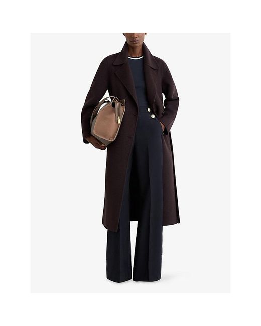 Reiss Blue Carley Wide-Leg Button-Detail Woven Trousers