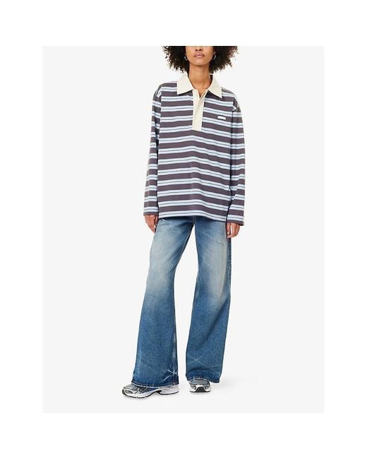 Ru & Rocka Blue Leones Striped Cotton-Blend Polo Shirt