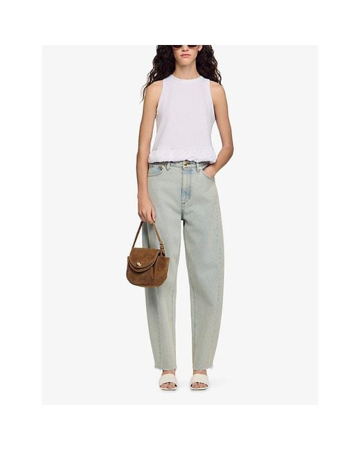 Sandro White Bow-Back Ruffle-Hem Cotton Top
