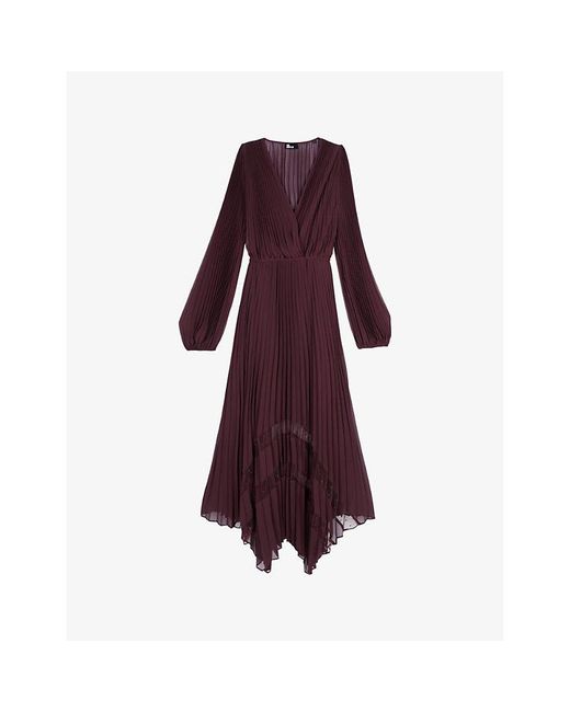 The Kooples Purple Asymmetric-Hem Pleated Woven Maxi Dress