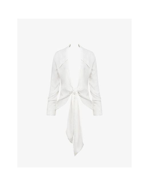 House Of Cb White Hope Draped Tie-Front Stretch-Woven Shirt