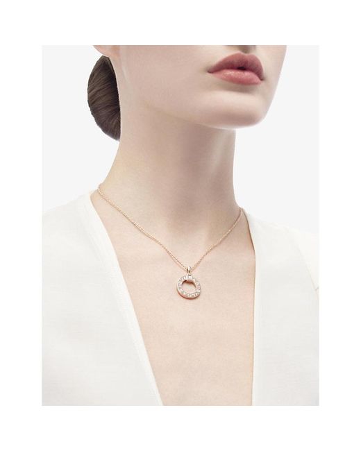 BVLGARI Metallic 18Ct Rose- And 0.07Ct Round-Cut Diamond Pendant Necklace