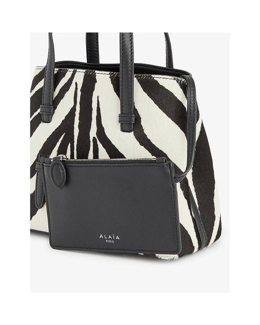 Alaïa Black Mina 20 Zebra-pattern Top-handle Bag