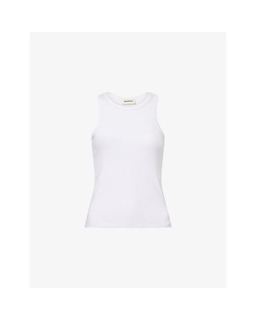 ADANOLA White Ribbed Round-Neck Stretch-Modal Tank Top