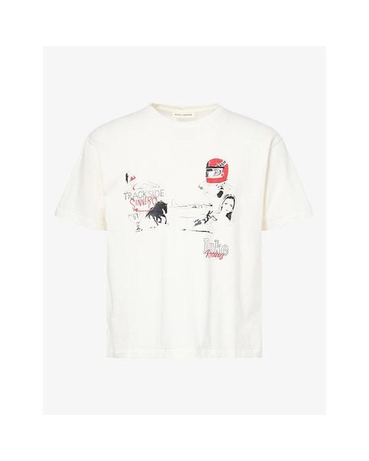 Duke & Dexter White Mc Smoke Graphic-Print Cotton T-Shirt for men