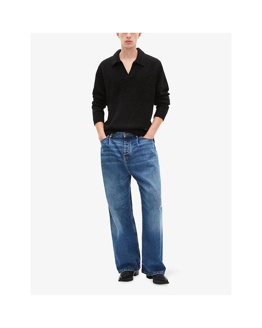 The Kooples Black Open-Collar Long-Sleeve Wool Jumper for men