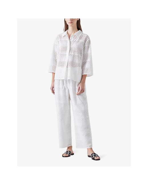 L.K.Bennett White Whi- Edie Broderie-Anglaise Cotton Shirt