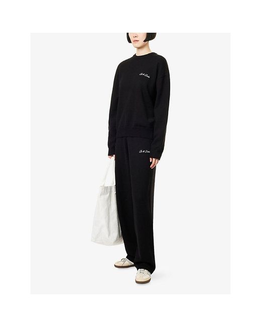 Ru & Rocka Black Logo-Embroidered Round-Neck Knitted Jumper