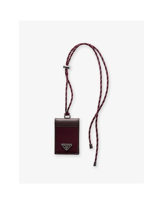 Prada Purple Speedrock Re-Nylon And Leather Card Holder With Strap for men