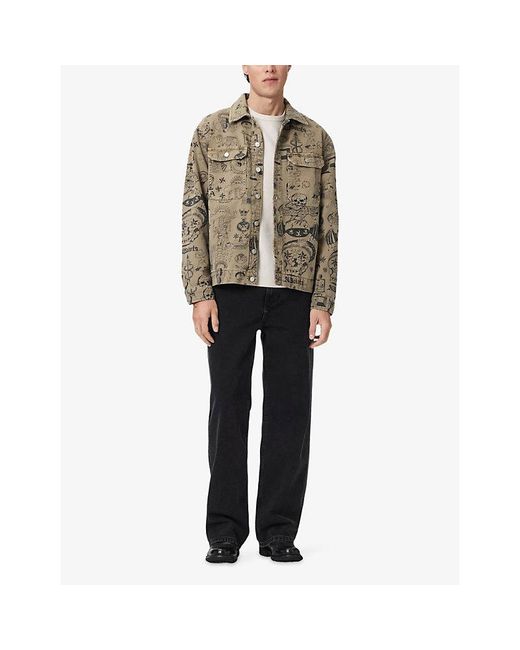 AllSaints Natural Sherb Graphic-Print Canvas Shacket for men