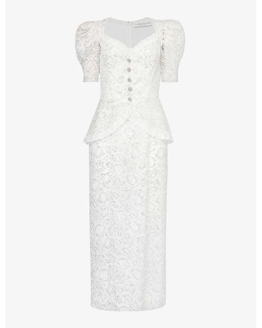 Alessandra Rich White Padded-shoulder Metallic Woven-blend Maxi Dress