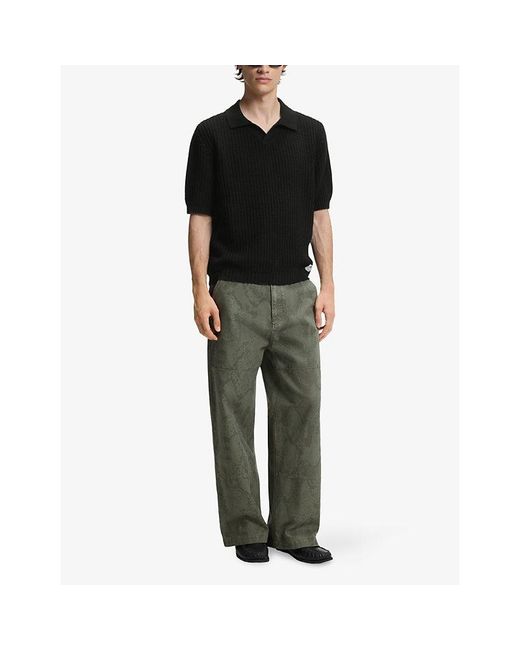 HUGO Black Waffle-Knit Relaxed-Fit Cotton-Blend Polo Shirt for men