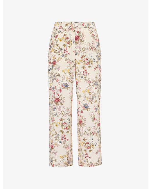 Weekend by Maxmara White Gradara Floral-print Silk Trousers