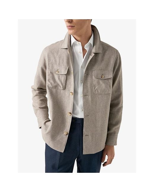Eton of Sweden Gray Patch-Pocket Linen-Blend Shirt Jacket for men