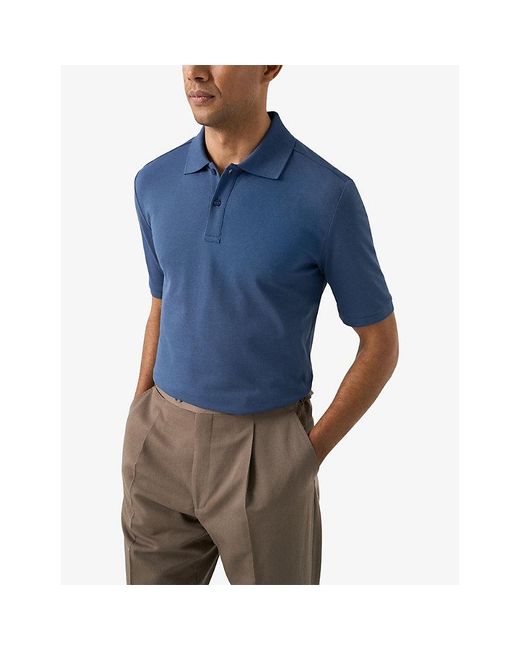Eton of Sweden Blue Short-Sleeved Cotton-Piqué Polo Shirt for men