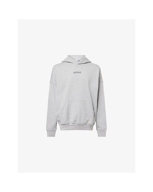 GYMSHARK Gray Olde English Logo-Print Cotton-Blend Hoodie for men