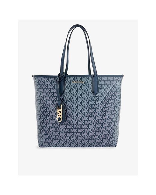 MICHAEL Michael Kors Blue Eliza Monogram-pattern Open-top Large Faux-leather Tote Bag