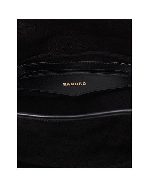 Sandro Black Logo-Embossed Suede Shopper Tote