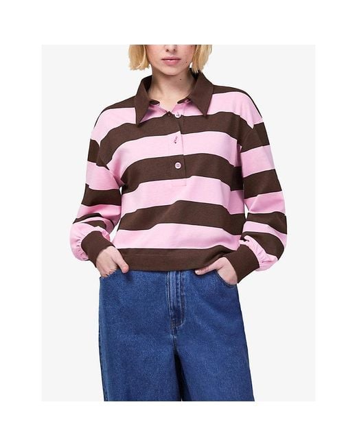 Ro&zo Red Striped Relaxed-Fit Cotton Rugby Shirt