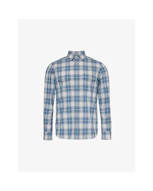 Tom Ford Blue Grand Western Checked Regular-fit Cotton Shirt for men