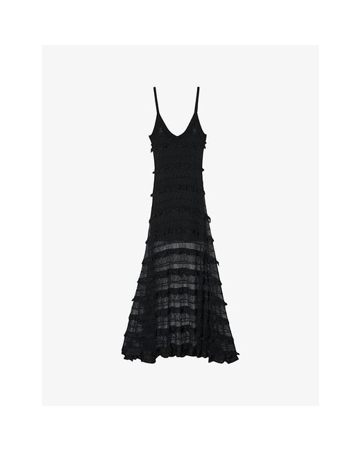 Sandro Black Sheer-panel Stretch-knit Maxi Dress