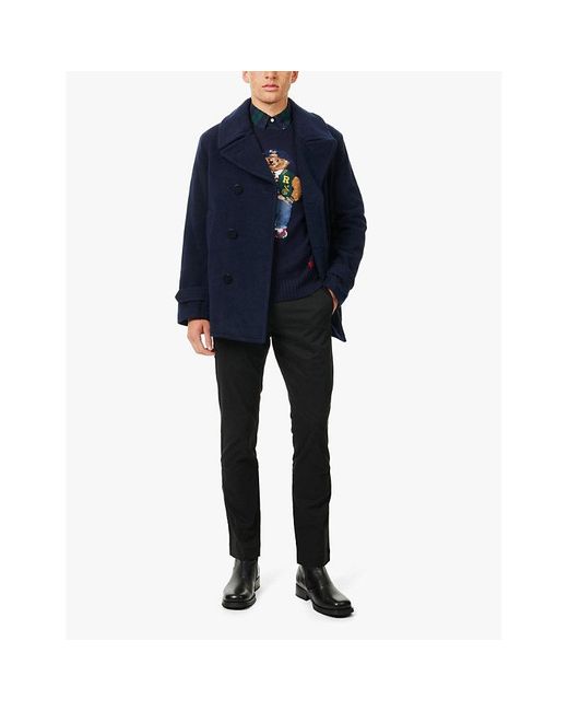 Polo Ralph Lauren Blue Single-Breasted Brushed Recycled Wool-Blend Coat for men