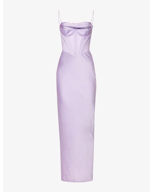 House Of Cb Charmaine Corset Satin Maxi Dress in Purple Lyst