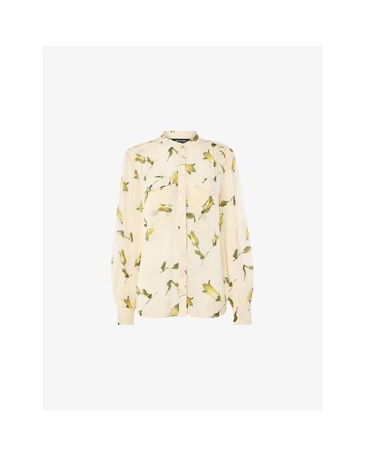 Whistles Metallic Floral-Print Long-Sleeve Woven Blouse