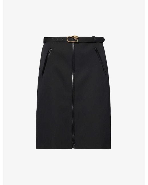 Gucci Black Detachable-belt Mid-rise Slim-fit Stretch-wool Midi Skirt