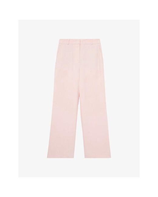 Reiss Pink Emilia Wide-Leg High-Rise Stretch-Woven Trousers